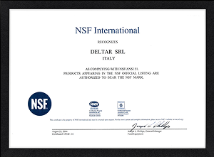 Certificazione NSF relativa alla conformità dei materiali e dei processi Deltar